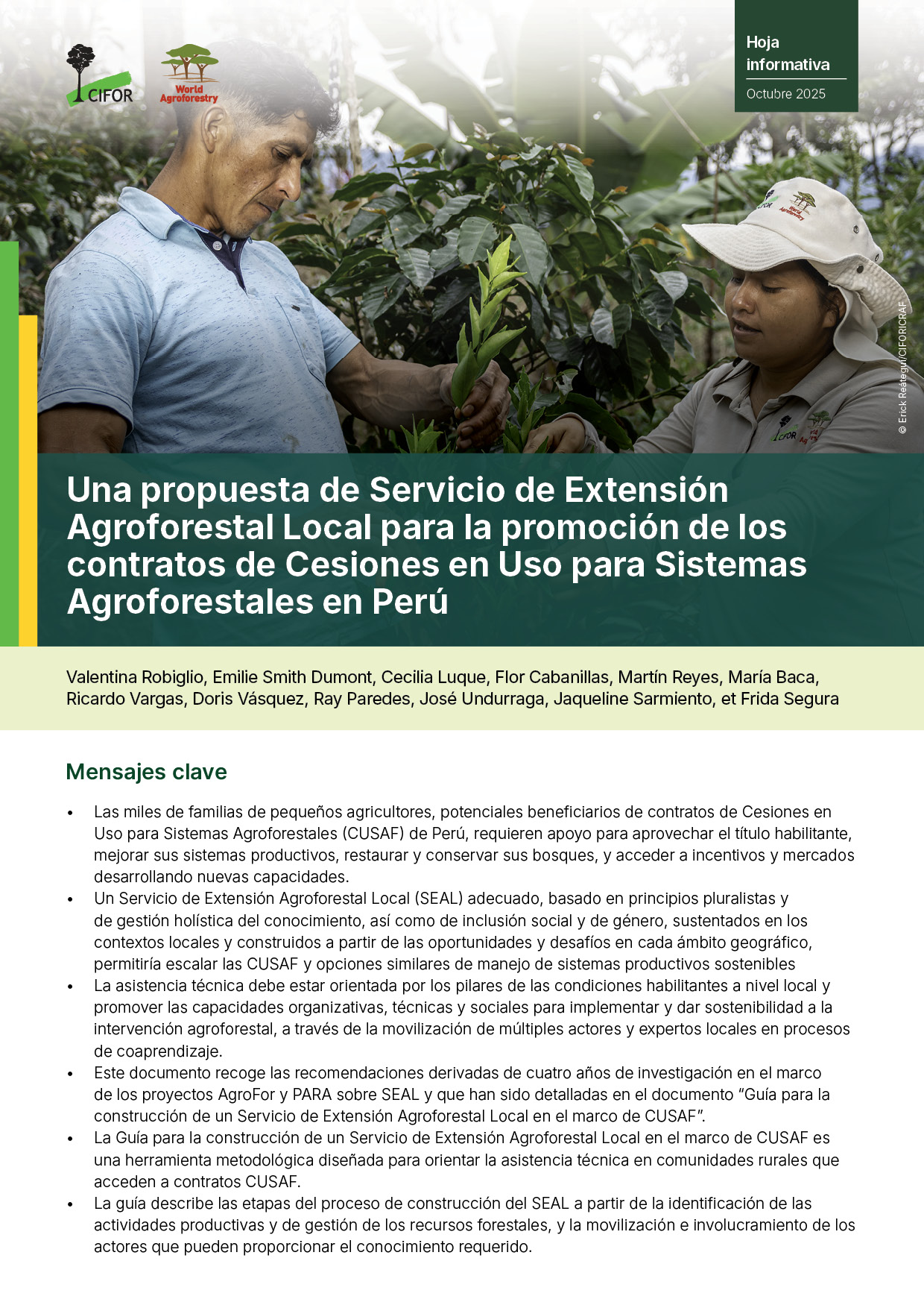 thumbnail of Una propuesta de Servicio de Extensión Agroforestal Local para la promoción de los contratos de Cesiones en Uso para Sistemas Agroforestales en Perú