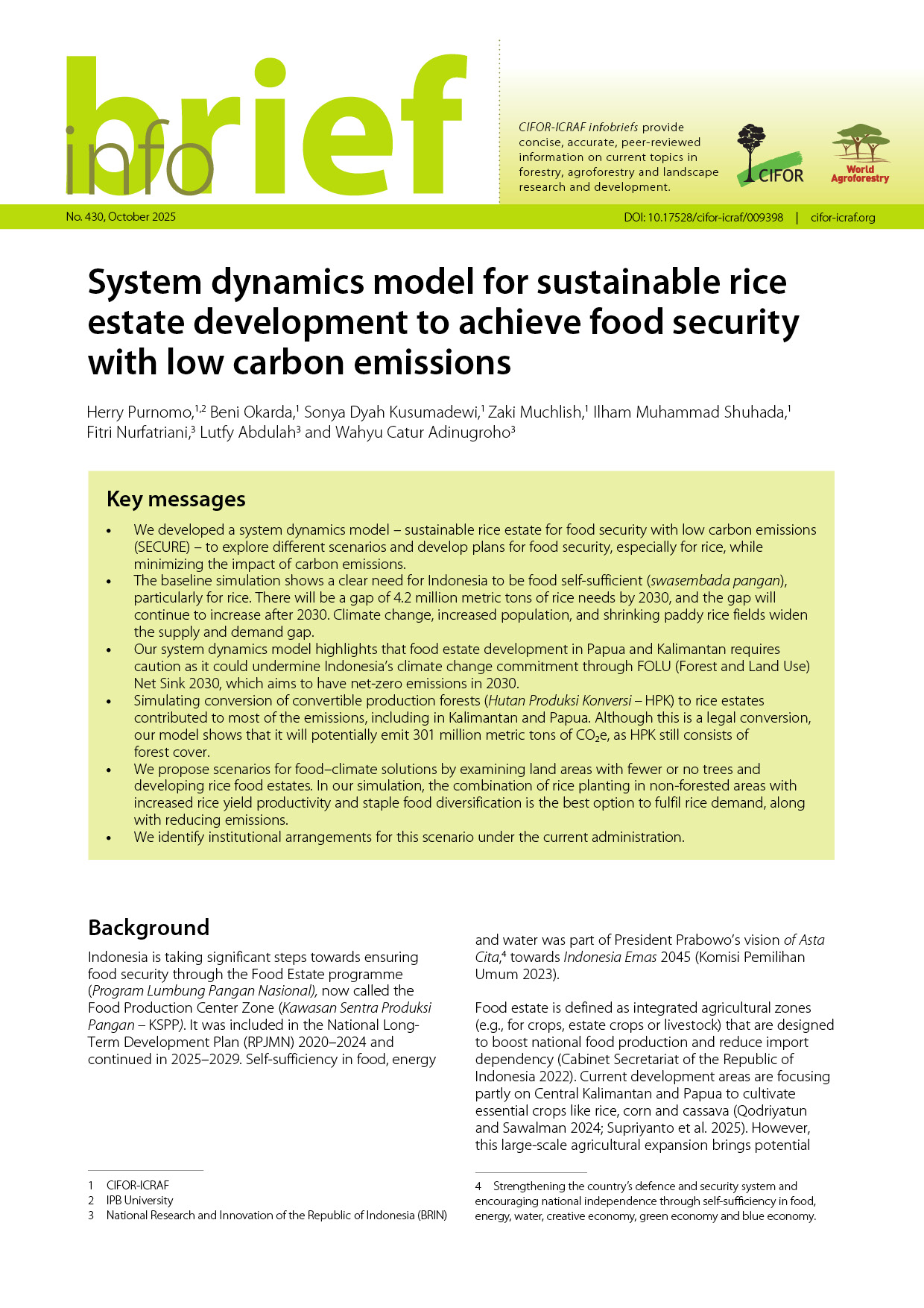 thumbnail of System dynamics model for sustainable rice estate development to achieve food security with low carbon emissions